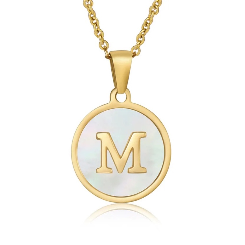 Letter “M” Initial Pendant 18k Gold Plated Real Mother Pearl A, B, C, D,…